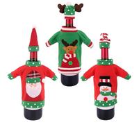 3pcs Christmas Wine Bottle Covers with Hat, Knit Fabric Sweater Style Wine Bottle Decorations for Holiday Party Table Decor