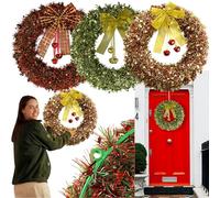 3PCs Christmas Wreath Decorations 40cm - Green, Gold, Red Large Wreaths Decor, Front Door Hanging Wreaths, Artificial Wreath Indoor for Door Bell Window Wall