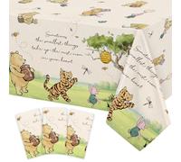 3Pcs Classic Winnie Bear Baby Shower Birthday Decorations Quotes Table Cloths, Vintage Original Pooh Bear Tablecloths for Boys Girls Baby Shower Birthday Gender Reveal Rectangle 54 x 108Inch Large