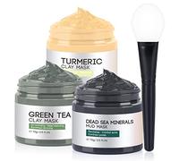 3PCS Clay Face Mask Skincare - Facial Skin Care Mask for Deep Pore Cleansing Turmeric Dead Sea Mud Green Tea Purifying and Hydrating - Reduce Acne Blackheads for Women and Men 2.5 OZ each