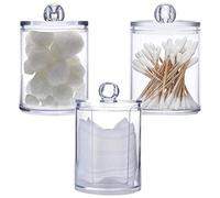 3Pcs Clear Acrylic Makeup Pads Container Organizer,Plastic Cotton Ball and Swab Holder with Lid Bathroom Jar Storage Beauty Makeup Organizer Storage for Cotton Balls,Swabs,Q-Tips,(Transparent)