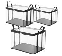 3PCS Clear Book Storage Bag with Reinforced Handles - Heavy Duty Plastic Comic Book Organizer & DVD Storage Bin - Collapsible Media Tote with Zipper Lid for Books, Journals and Albums (B)