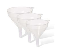 3Pcs Clear Plastic Funnel for Filling Bottles or Containers 18cm, 14cm, 8cm for Kitchen - Handle & Slimline Neck for Transfer powder Liquid and Oils ideal for Garage & Labs