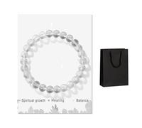 3PCS Clear Quartz Bracelet, Crystal Bracelets for Women, Elegant White Crystal Beads with Gift Card and Pouch, Stylish Jewellery for All Occasions