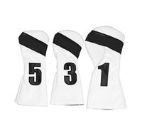 3PCS Club Head Cover Set, PU Leather Protective Headcovers with Soft Plush Lining, Complete Wood Headcovers for Men and Women, Lightweight Durable Accesso (White)