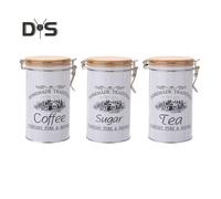 3Pcs Coffee Sugar Canisters Set Large Capacity Easy to Clean Multipurpose Metal Tea Coffee Sugar Jars with Airtight Sealed Bamboo Lid