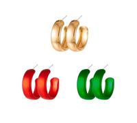 3Pcs Colorful Red Green Gold Christmas Hoop Earring for Women Glitter Santa Claus Big Circle Earring Christmas Gifts Holiday Birthday Jewelry, Acrylic, No Gemstone