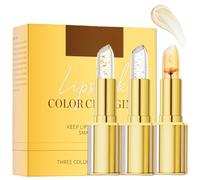 3PCS Colour Changing Lipstick & Lip Balm Set, Long Lasting Transfer Proof Moisturising Lipstick with Gold Foil,Tinted Lip Balm,24H Hydrating Clear Lip Gloss & Lip Oil for Women,for Dry Cracked Lips