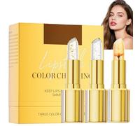 3PCS Colour Changing Lipstick,Lip Balm with Gold Foil,Long Lasting Transfer Proof Lipstick Set,24H Moisturising & Hydrating Clear Lip Gloss with Colour Change Effect for Women,Create a Charming Look