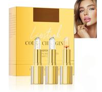 3Pcs Colour Changing Lipstick,PH Adjusting Clear Lip Stick Set with Gold Foil, Moisturizing Lip Balm,Temperature Sensitive Lipsticks for Women,PH Lipstick Hydrating Smooth Texture Makeup Gift