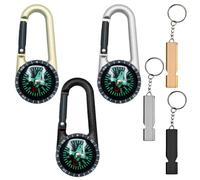 3PCS Compass Keychains, Kids Compass Hiking, Compass Navigation, Colorful Carabiner Compass, Waterproof Pocket Compass, for Outdoor Camping, Sport Hiking, Navigation, With 3 Emergency Whistle
