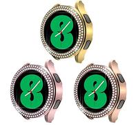 3pcs Compatible for Galaxy Watch 5 40mm 44mm Double Row Diamond PC Plating Bumper Bling Case Crystal Diamonds Shiny Glitter Frame Hard Protective Cover for Galaxy Watch 4 40mm 44mm (40mm, 3pcs)