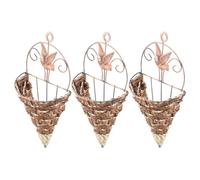 3pcs Cone Shaped Hanging Wall Basket Decor with Iron Frame
