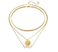 3Pcs Constellation Zodiac Layer Necklaces for Women 12 Constellation Pendant Necklace Exquisite Letter Horoscope Old English Zodiac Sign Jewelry Snake Chain Birthday Jewelry Gifts for Womens