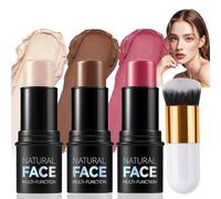 3PCS Contour Highlighter Blush Sticks with Brush,Contour Stick Kit:Cream Bronzer Stick, Highlighter Makeup Stick,Cream Bronzer Contour Stick Kit for Cheeks Eyes Lips,Long Lasting Waterproof