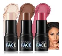 3Pcs Contour Stick Blush & Bronzer Stick - Cream Highlighter for Cheeks Eyes Lips,Blendable Waterproof Long-Lasting Makeup for All Skin Types, Perfect for Effortless Face Makeup