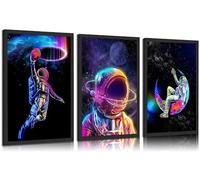 3pcs Cool Astronaut Canvas Wall Art Funny Whimsical Spaceman Basketball Posters Prints Paintings Universe Space Boy Wall Decor Pictures for Teen Boys Room Living Room Bedroom Decoration Unframed