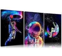 3pcs Cool Astronaut Canvas Wall Art Universe Space Boy Wall Decor Pictures Funny Whimsical Spaceman Basketball Posters Prints Paintings for Teen Boys Room Living Room Bedroom Decoration Ready To Hang