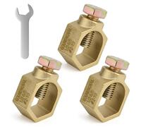 3PCS Copper Ground Rod Clamp, Great for 1/2”- 5/8” Grounding Rods (3, Brass Clamp (1/2''-5/8''))