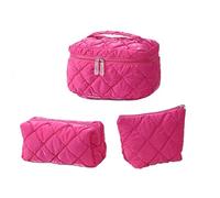 3Pcs Coquette Makeup Bag - Quilted Cosmetic Bag Makeup Bags Set,Travel Portable Large Down Water Proof Cosmetic Bags Bathroom Coquette Toiletries Organiser for Women (Rose)