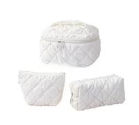3Pcs Coquette Makeup Bag - Quilted Cosmetic Bag Makeup Bags Set,Travel Portable Large Down Water Proof Cosmetic Bags Bathroom Coquette Toiletries Organiser for Women (White)