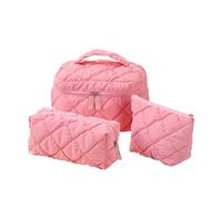3Pcs Coquette Makeup Bag - Quilted Cosmetic Bag Makeup Bags Set,Travel Portable Large Down Water Proof Cosmetic Bags Bathroom Coquette Toiletries Organiser for Women (Pink)