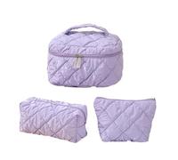 3Pcs Coquette Makeup Bag - Quilted Cosmetic Bag Makeup Bags Set,Travel Portable Large Down Water Proof Cosmetic Bags Bathroom Coquette Toiletries Organiser for Women (Purple)
