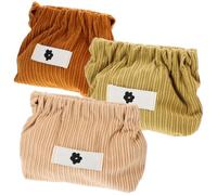 3pcs Corduroy Small Cosmetic Pouch Automatic Closure for Women | Flannelette Finish, Lightweight Organiser for Coins and Lipstick, Daily Use and Shopping, Pack of Three