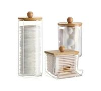3Pcs Cotton Pad Holder,Cotton Wool Bud/Swab/Ball Holder,with Bamboo Lid,Bathroom Qtip Dispenser Jars Canisters Holders for Vanity Cotton Ball Qtips Makeup Storage Organiser Cosmetic Storage Box