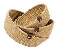 3PCS Cotton Rope Storage Baskets Featuring Traditional Weaving Technique for Consistent Shape Retention During Regular Household Use (khaki)