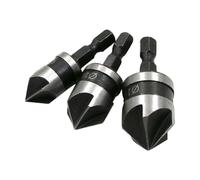 3Pcs Countersink Drill Bit Set, 12/16/19mm Hex Shank Chamfer Tool for Wood & Plastic, 5 Flute Black Oxide Finish