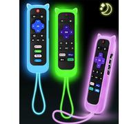 3Pcs Cover for Roku Remote with Cat Ears Design, Silicone Skin Case Compatible with Hisense/TCL Roku TV, Steaming Stick/Express, Universal Replacement Controller. Glow in The Dark Green/Blue/Purple