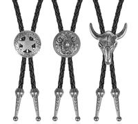 3Pcs Cowboy Necklace,Leather Tie Necktie Cow Skull,Gold Leather Bootlace Tie Fashion Retro Neckties Pendant,Western Cow Skull Cowboy Ties Cow Skull Ranger Star Chain Gift for Husband Dad
