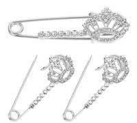 3pcs Crown Rhinestone Safety Brooch Pin for Women, Silver Zinc Alloy | Decorative Chic Accessory, Delicate Simple Look, Cardigan and Shawl Use, Creative Design for Women