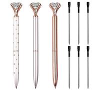 3PCS Crystal Diamond Pens with 6PCS Replacement Refills, Metal Ballpoint Pens, Rose Gold Ballpoint Pens for Women Colleagues Girls Gifts
