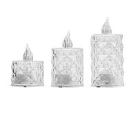 3PCS Crystal Flameless Candle Light, LED Clear Crystal Candle Light, LED Tea Lights Candles, Flameless Led Tealights Battery Operated, Flickering Electric Candles for Party, Halloween, Christmas (Mix)