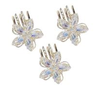 3pcs Crystal Flower Hair Clasp Ornament Small Zinc Alloy Jaw Clips | Golden Mini Claw Set, Decorative Sparkle for Bangs, Office Wear and Dance Parties