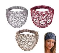 3PCS Crystal & Pearl Embellished Wide Headbands for Women, Headband for Women Glam Lace, for Womens Fashion Vacations & Daily Styling (Grey+Red+Khaki, One size)