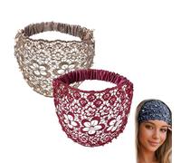 3PCS Crystal & Pearl Embellished Wide Headbands for Women, Headband for Women Glam Lace, for Womens Fashion Vacations & Daily Styling (Khaki+Red, One size)