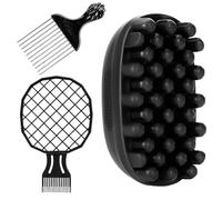 3pcs Curling Sponge, Styling Set for Natural Hair, Durable Rubber Curl Brush with Twist Comb & Metal Straight Pick, Ideal for Black Men and Women Travel