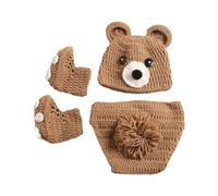 3Pcs Cute Bear Newborns Photography Costume Soft and Warm Knitting Outfit with Matching Shoes for Baby Photo Shoots Crochet Knitted Outfit
