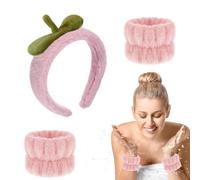 3Pcs Cute Bunny Spa Wristband Set for Women, Skincare Wristband Soft and Comfortable Coral Fleece Makeup Wristband Cute Cat Ears Wristband for Washing Face (Peach Style, One Szie)