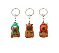 3Pcs Cute Cartoon Capybara Keychain Bag Hanging Decoration | Vivid planet printed surface; Round metal split ring; Linked anti-lost chain; Dual planet style choices