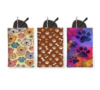 3Pcs Cute Dog Cat Paw Glasses Pouch, Brown Vintage Fun Leather Sunglasses Bag, Portable Storage Travel Colorful Squeeze Top Safety Eyeglasses Case Sleeve 7x4.7 Inch
