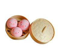 3Pcs Cute Dumpling Squishy Toys - Mini Animal Round Dumpling Toy, Soft Slow-Rise Sensory Squeeze Toys for Stress Relief, Party Bag Fillers, Squishy Toy Novelty Gift for Birthday, Party (Pig)