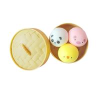 3Pcs Cute Dumpling Squishy Toys - Mini Animal Round Dumpling Toy with Steamer Box, Soft Sensory Squeeze Toys for Stress Relief, Party Bag Fillers, Squishy Toy Novelty Gift for Kids & Adults (3 types)