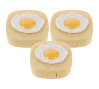 3pcs Cute Fried Egg Contact Lens Case with Mirror and Tools | Plastic Yellow Shell, Left Right Compartments, Handbag Carry, Gym Use, 7x6.5x2.5cm