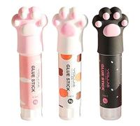 3PCS Cute Glue Sticks, Cat Claw Shaped 3.9x0.8 Inch Solids Glue Sticks for School Quick Stick Coloured, Non Toxic Kawaii Stationery for Kids