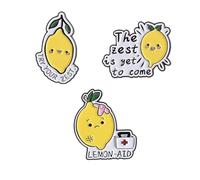 3pcs Cute Lemon Enamel Pins Set Funny Positive Quote Lapel Brooches Inspirational "Lemon-Aid" "You're The Zest" Badges for Backpacks Hats Jackets Gift for Friends Students & Colleagues