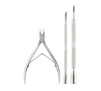 3Pcs Cuticle Nipper with Cuticle Pusher Trimmer, Stainless Steel Remover Cutter Scissors Nail Art Tools,Silver